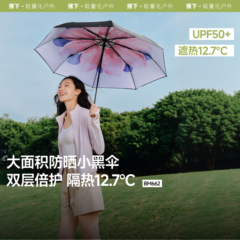 蕉下遮阳伞防紫外线晴雨伞三折黑胶防晒伞BM662